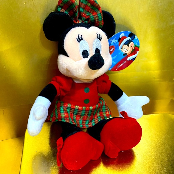 DISNEY CHRISTMAS HOLIDAY MINNIE MOUSE w/SANTA HAT PLUSH ATTACHED ORIGINAL TAGS - Picture 3 of 7